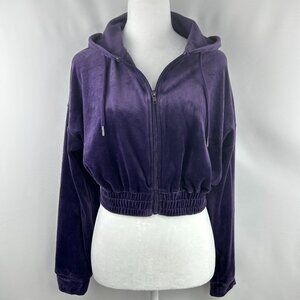 Y2K Velour Cropped Zip Hoodie Purple - Small